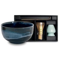 Coffret pour thé matcha : bol, cuillère doseuse, fouet et son support - Bleu