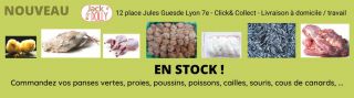 Commande panse verte, proies (poissons sprat, souris, cailles, poussins, ...) votre BARF à Lyon