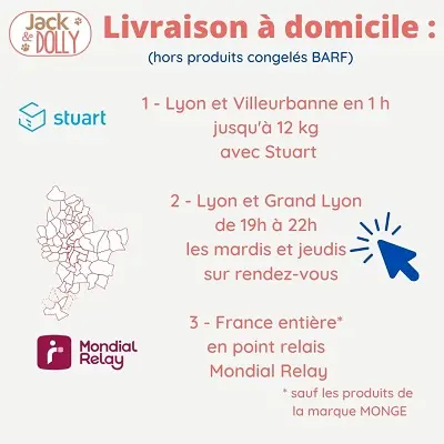 Livraison à domicile croquettes, barf, ... pour chiens et chats à Lyon